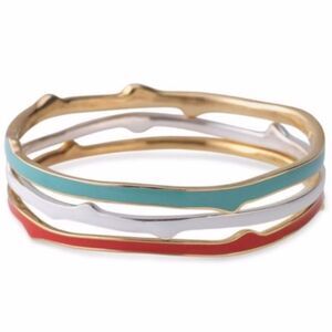 Stella & Dot Carrie Enamel Bangle Bracelet Set • Vintage Orange Teal Ivory